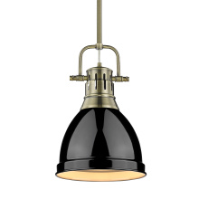 Golden 3604-S AB-BK - Yep by Golden Lighting Duncan 1-light 9in Rod Hung Pendant in Aged Brass and Black shade